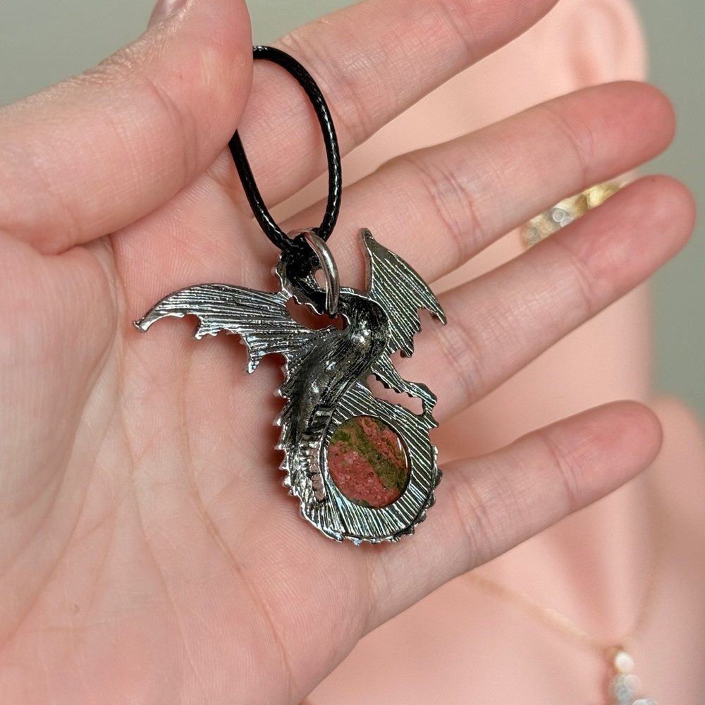 Silver Dragon Pendant Necklace For Men & Women. - Picture 3 of 5